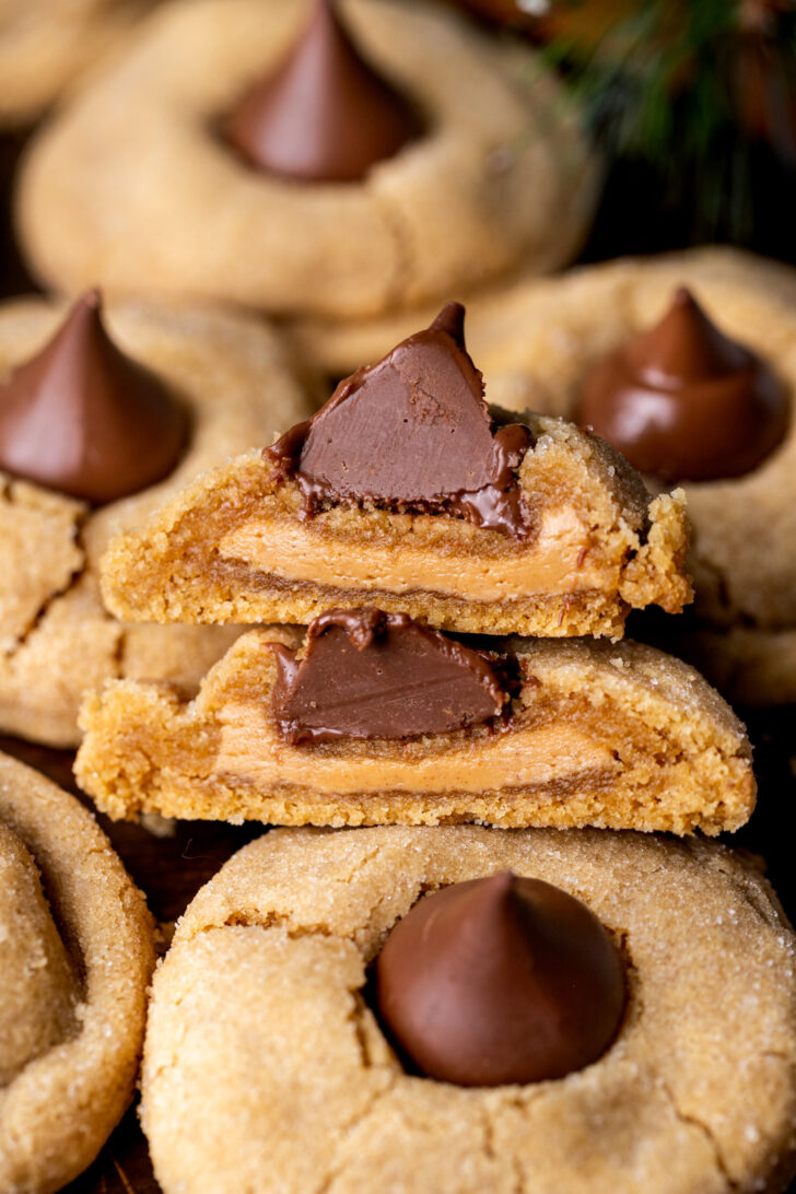 One cookie split in half stacked on top of each other.
