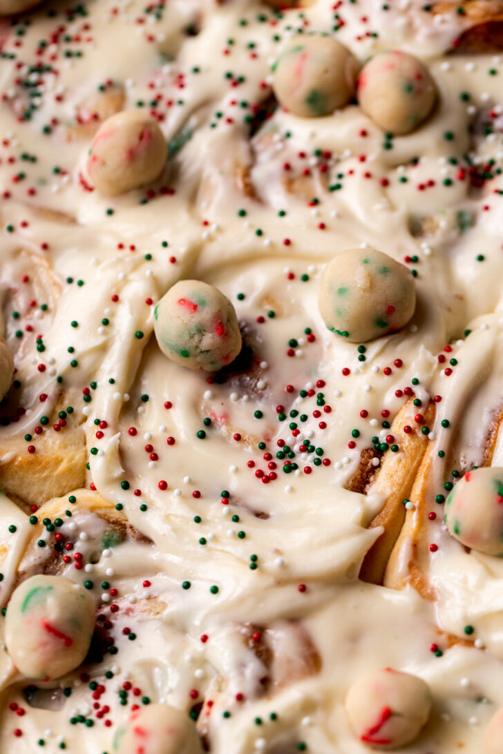 Top view of cinnamon rolls.