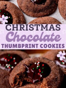 Pinterest pin for chocolate thumbprint cookies.