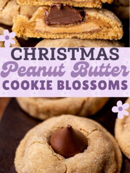 Pinterest pin for peanut butter cookie blossoms.