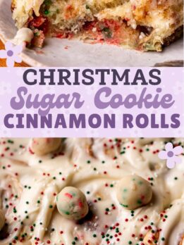Pinterest pin for sugar cookie cinnamon rolls.