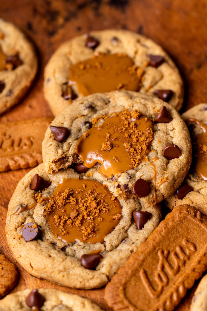 Bite missing from Biscoff cookie butter cookies.