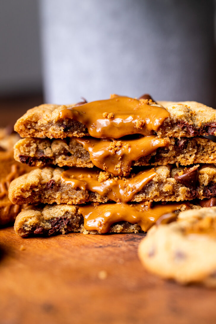 Two cookies split half.