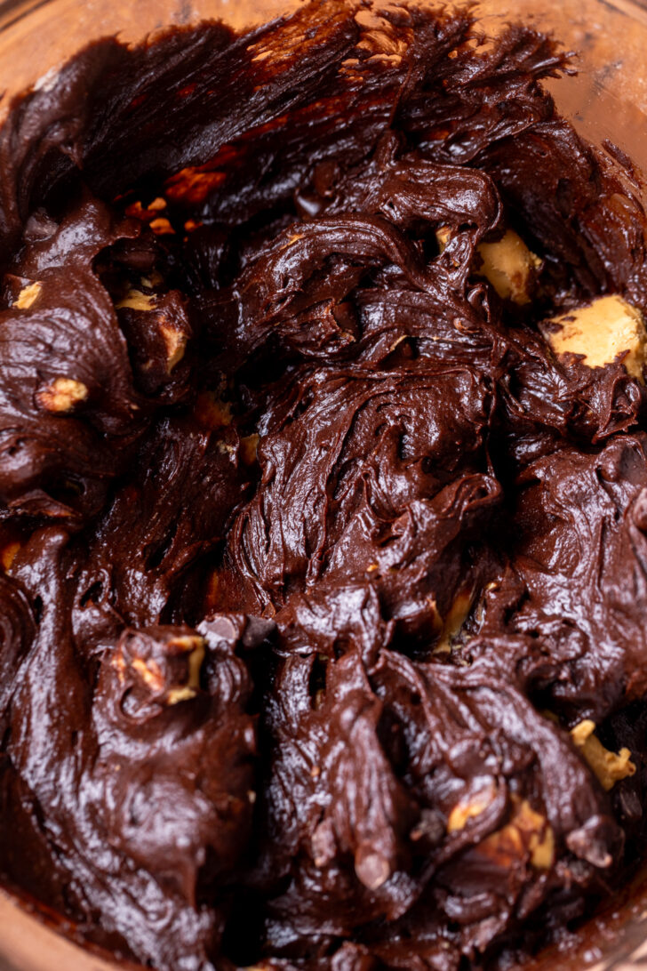 Brownie batter in a bowl.