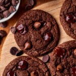 Close up of one triple chocolate cookie.