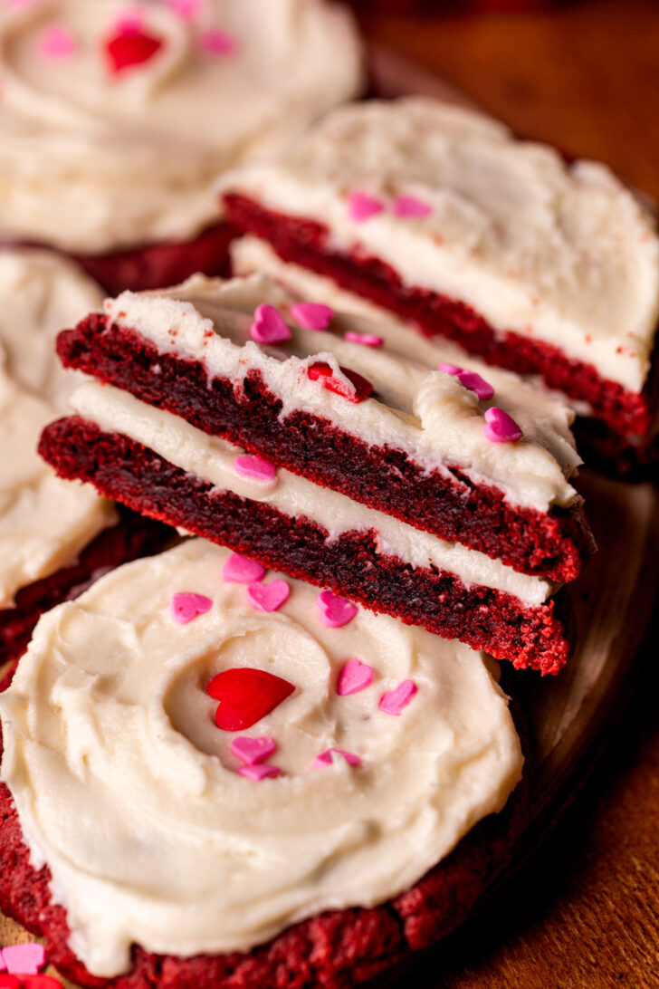 Two cookie split in half.