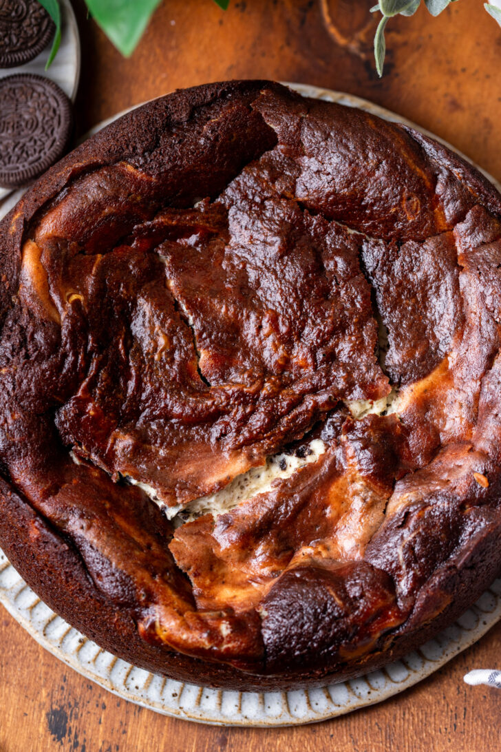 Baked cake on a platter.