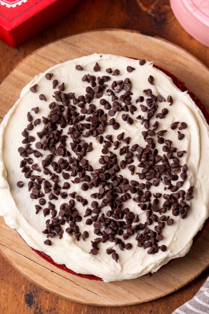 Frosting on top of cake layer.