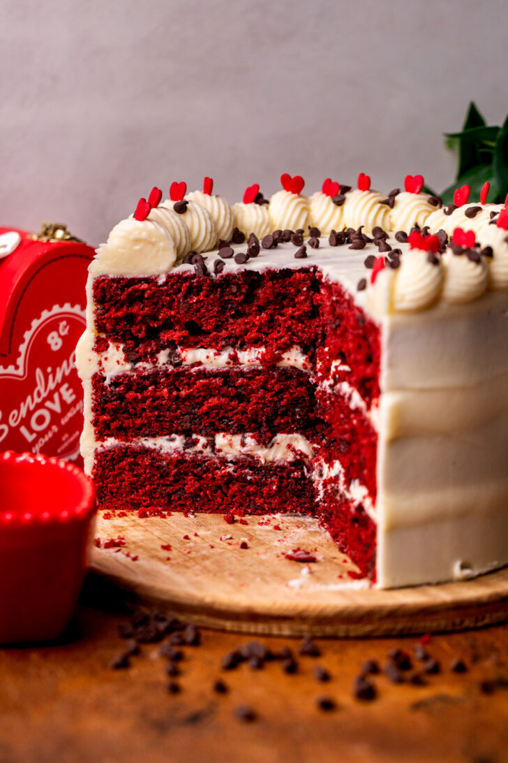 Side view of cake split open.