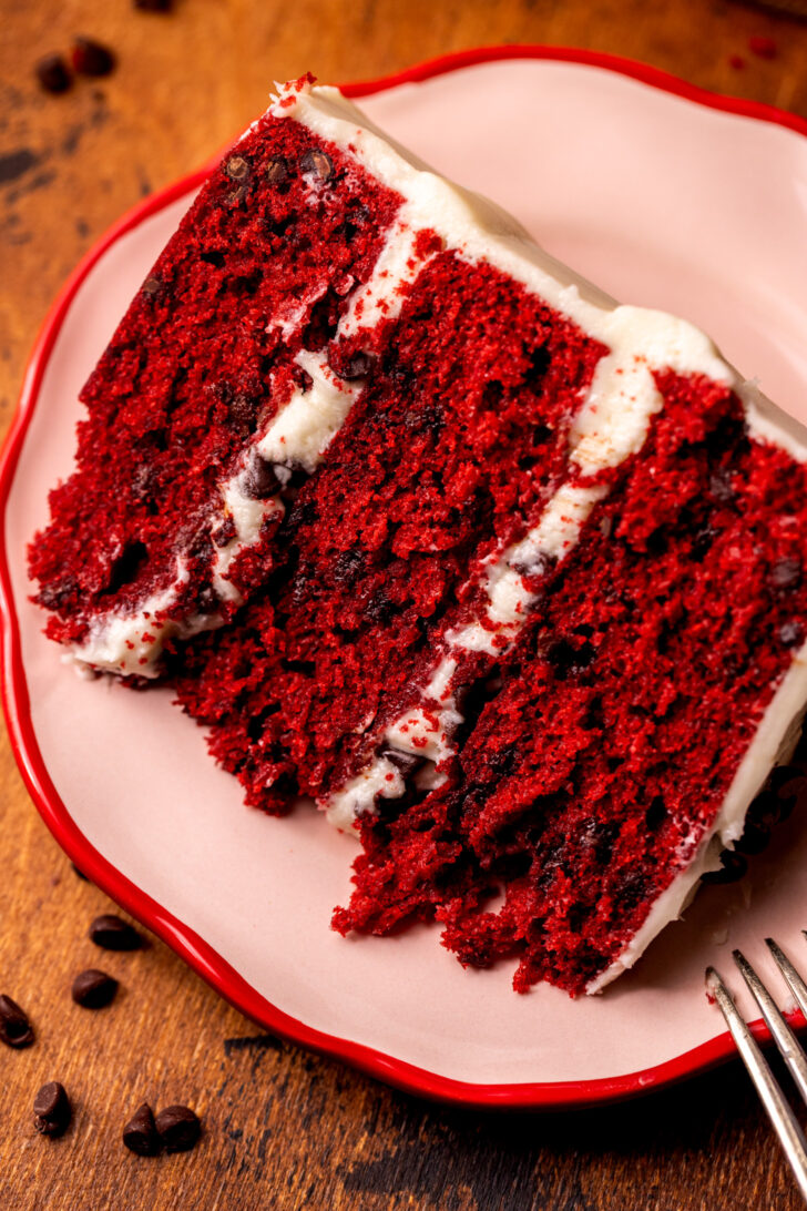 One slice of cake on a plate.