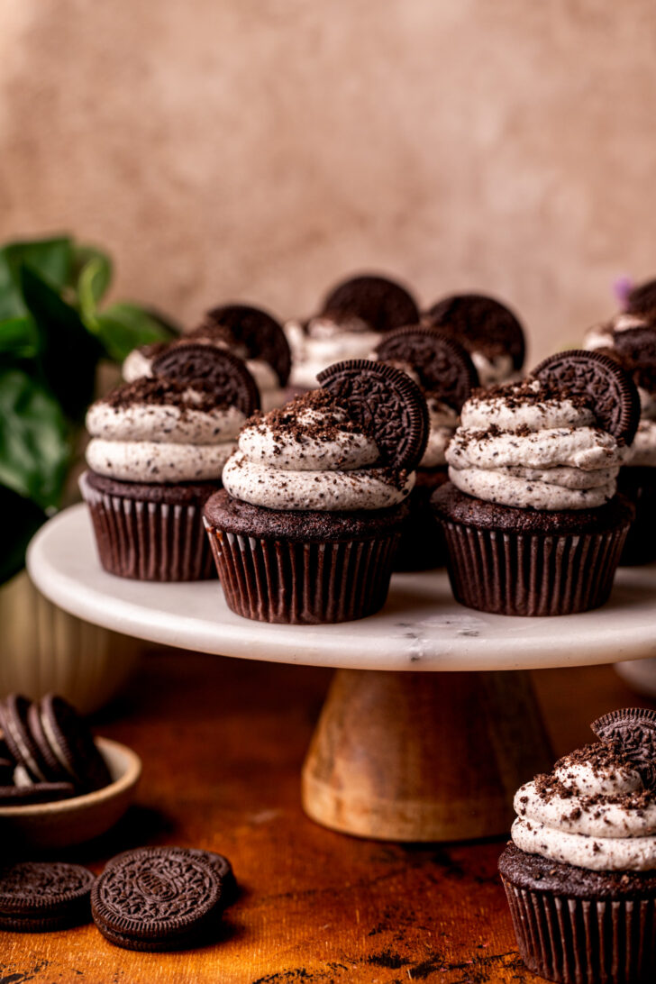 Cupcakes on a cake stand.