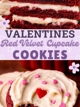 Pinterest pin for red velvet cupcake cookies.