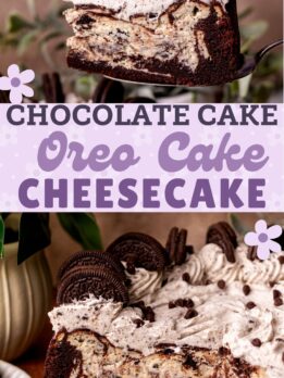 Pinterest pin for Oreo cake cheesecake.