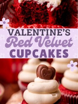 Pinterest pin for red velvet cupcakes.