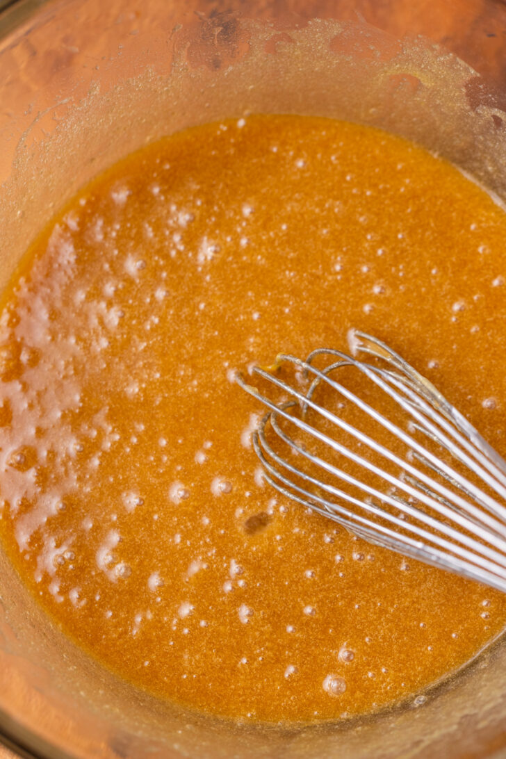 Wet ingredients in a bowl.