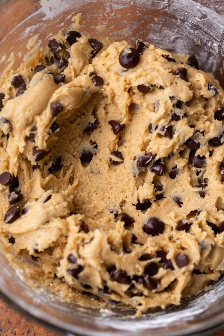 Cookie dough in a bowl.
