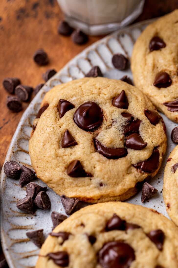 Side view of cookies on a platter.
