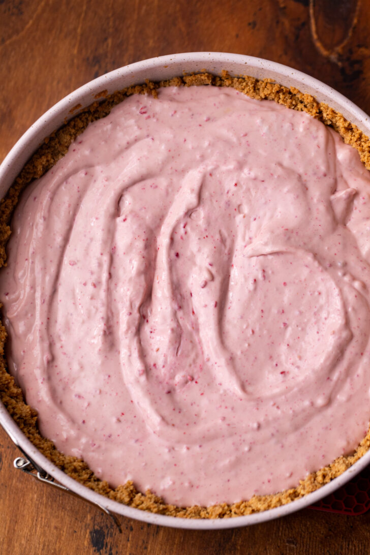 Cheesecake batter in the pan.