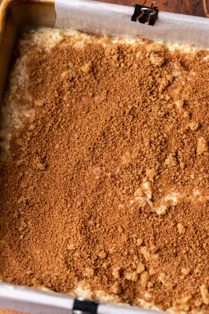 Cinnamon filling on top of batter.