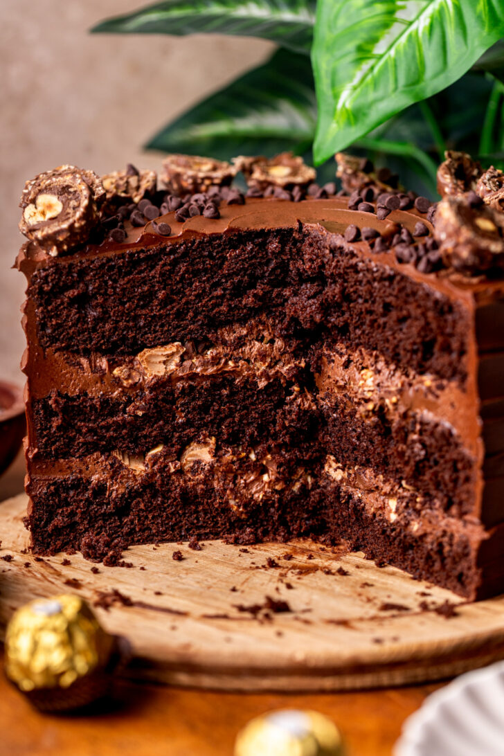 Side view of ferrero rocher cake.