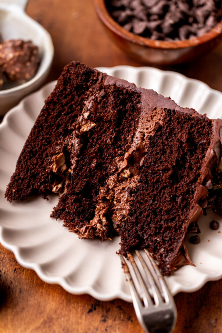 A slice of cake on a plate.