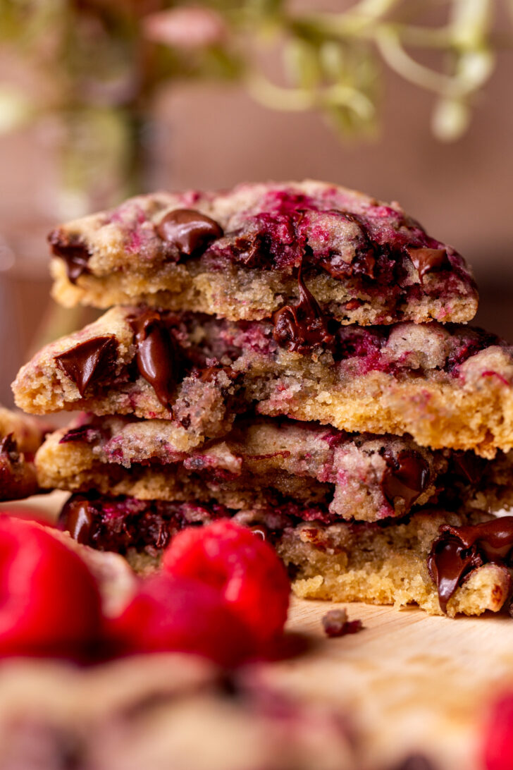 Stack of two cookies split in half.