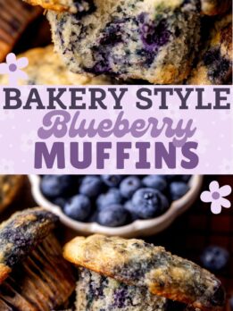 Pinterest pin for bakery style blueberry muffins.