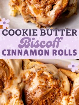 Pinterest pin for Biscoff cinnamon rolls.