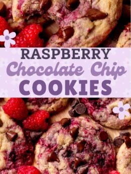 Pinterest pin for chocolate chip raspberry cookies.