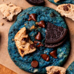 Close up of one cookie monster cookies.