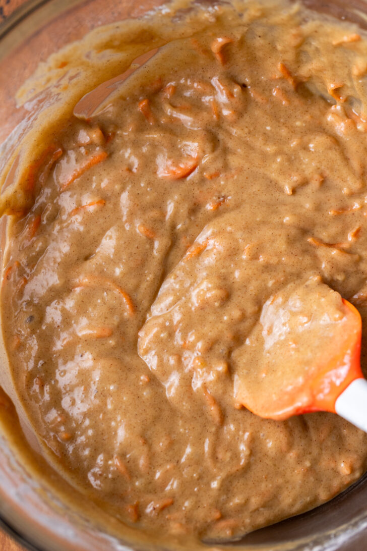 Carrot cake batter in a bowl.