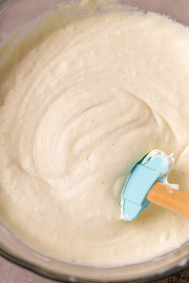 Cheesecake batter in a bowl.