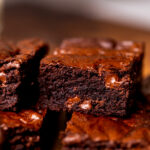 Stack of brown butter brownies.