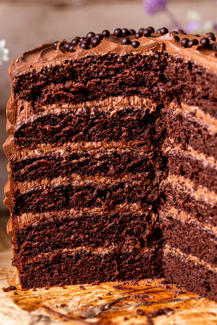 Close up of an opened up cake.