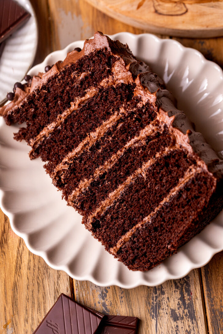 Slice of cake on a plate.