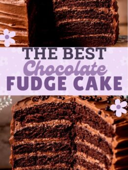 Pinterest pin for chocolate fudge cake.