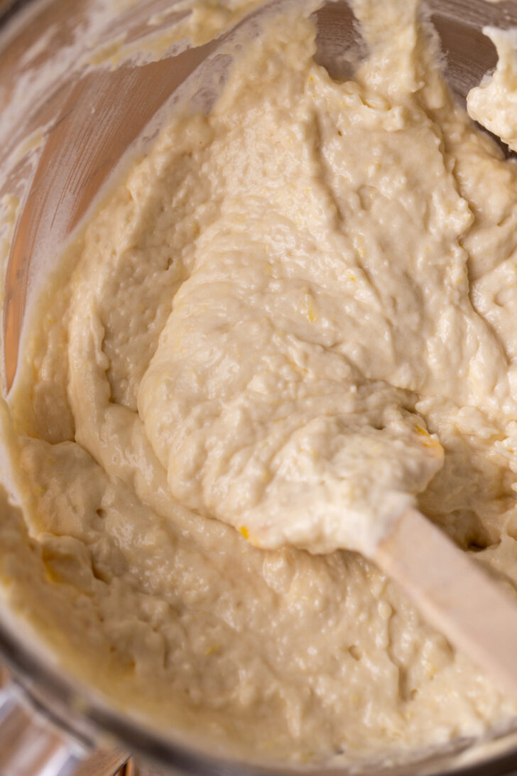 Lemon cake batter in a bowl.