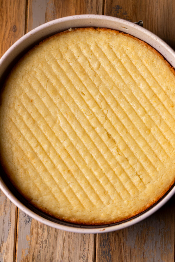 Lemon cake in the pan.