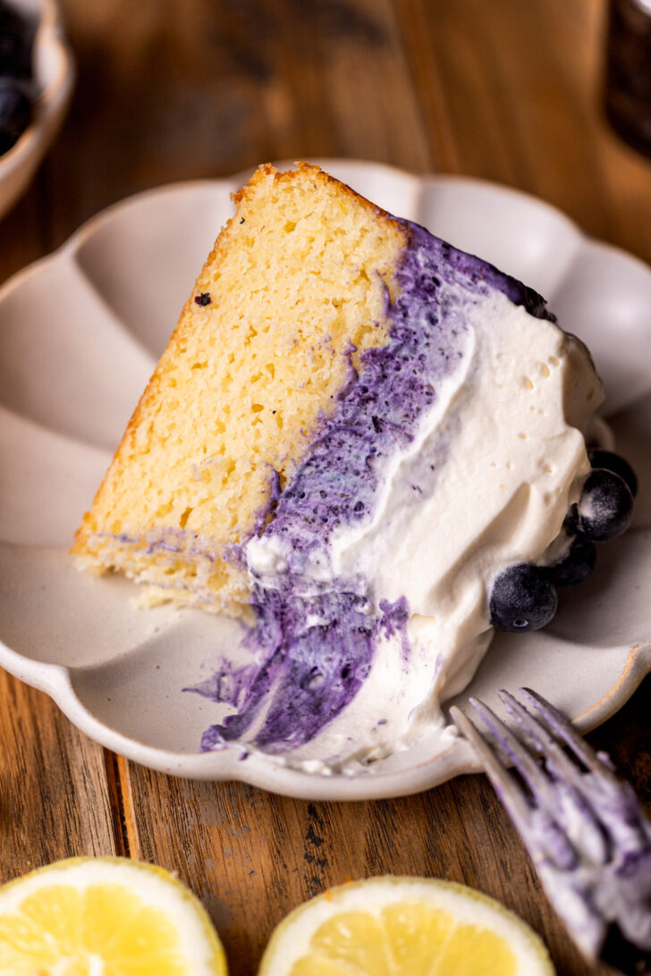 Slice of cake on a plate.