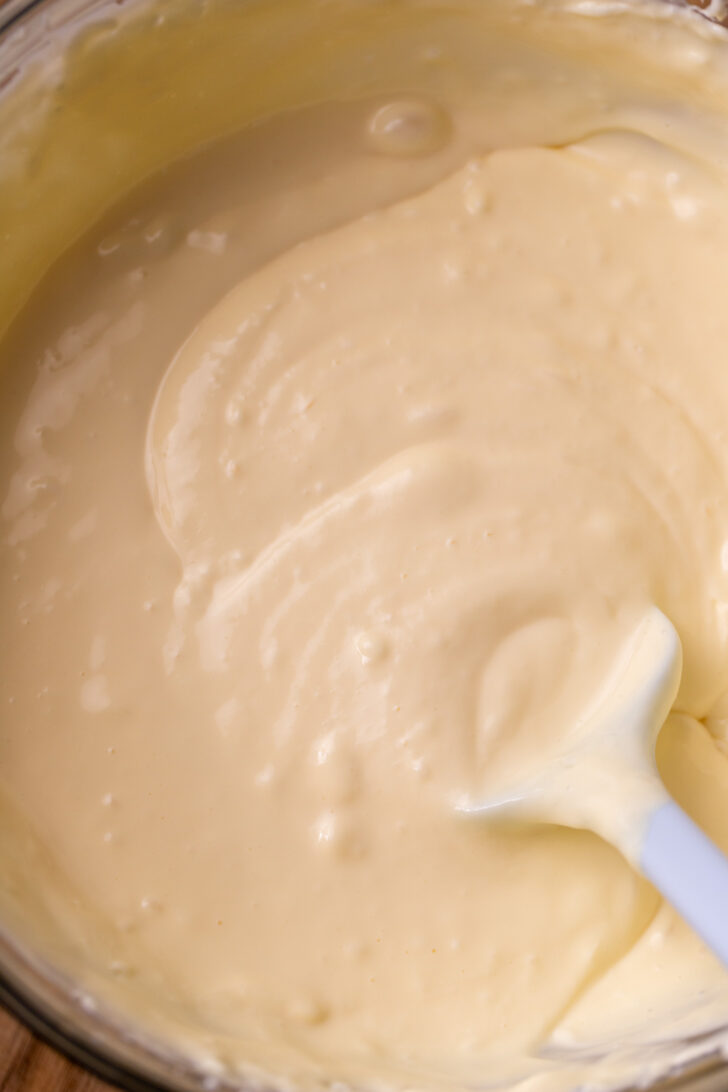 Cheesecake batter in a bowl.