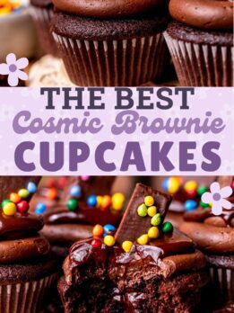 Pinterest pin for cosmic brownie cupcakes.