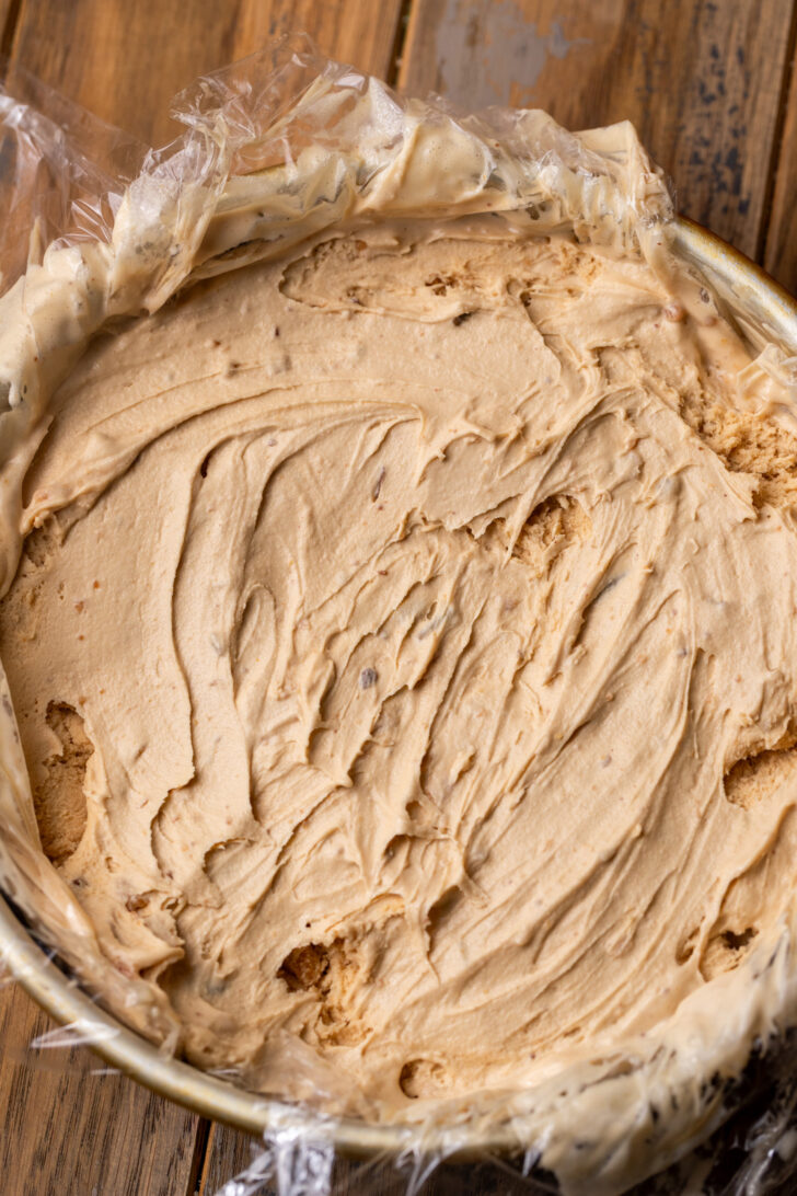 Ice cream in a cake pan.