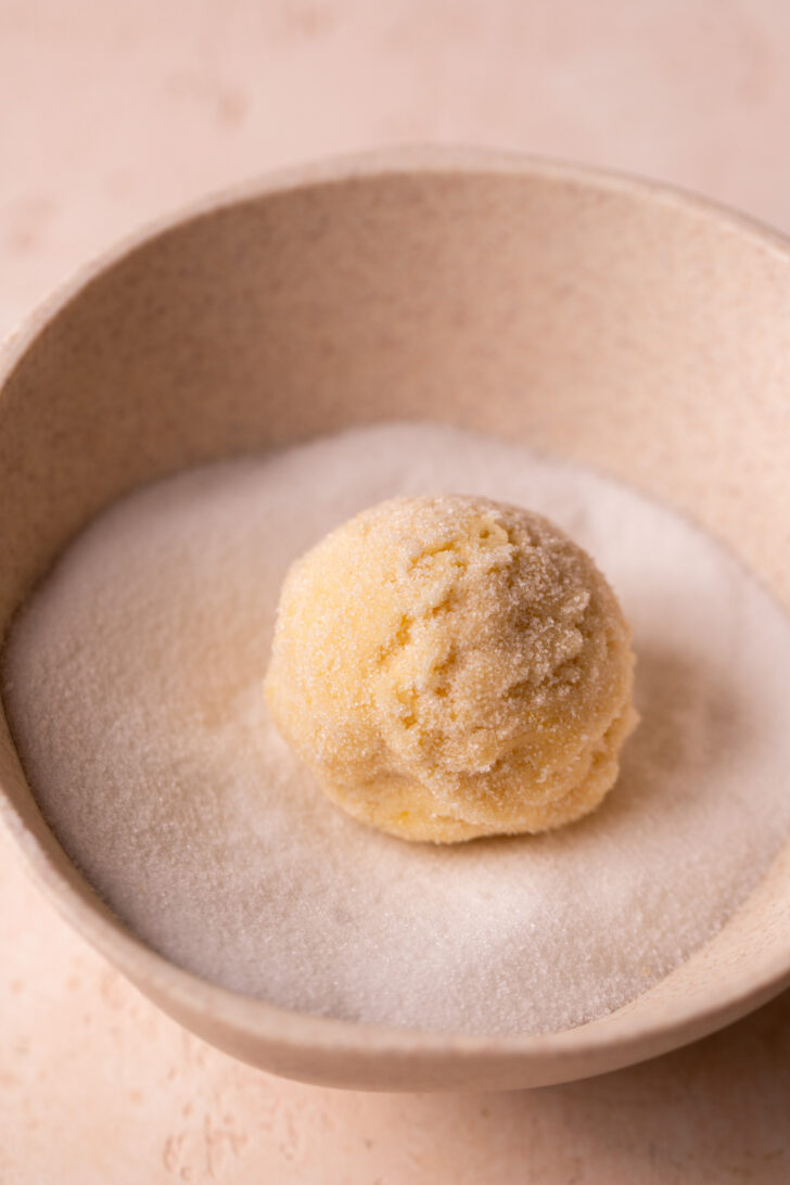 Rolled cookie dough in sugar.