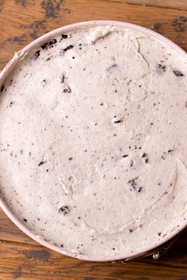 Pie filling in the pan.