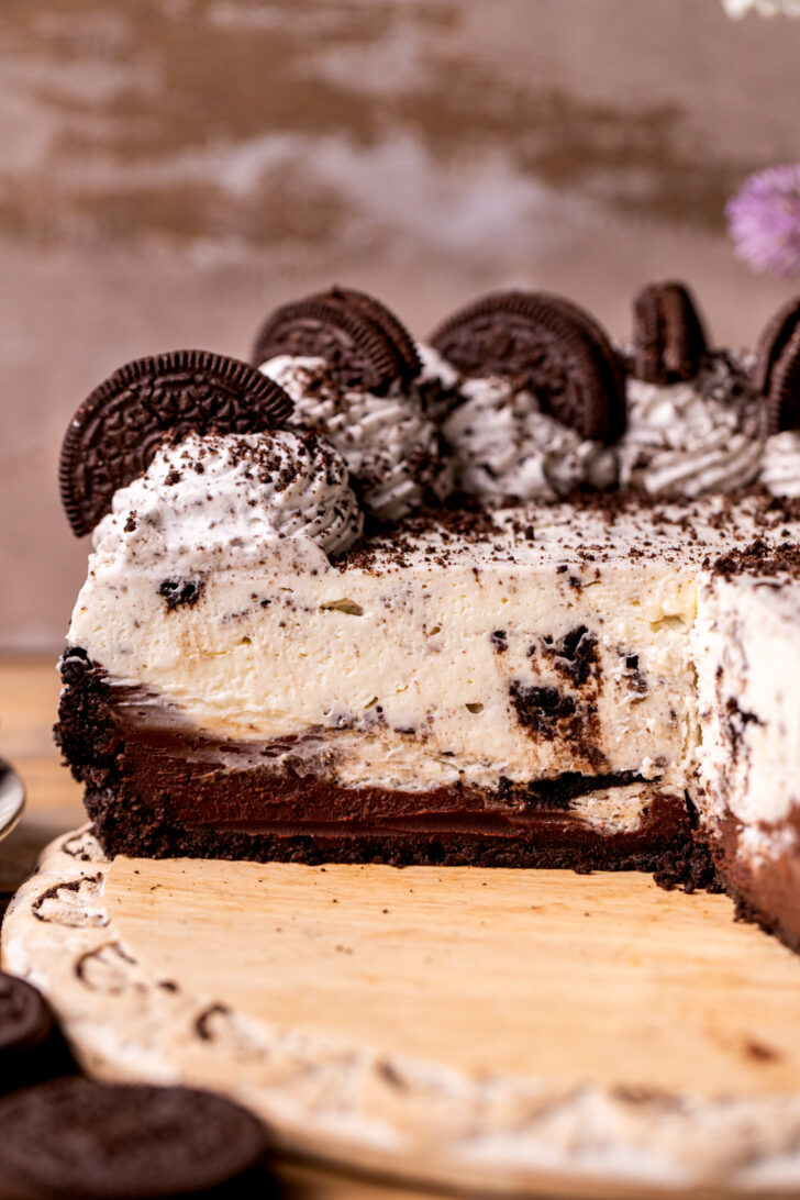 Close up of side view of pie.