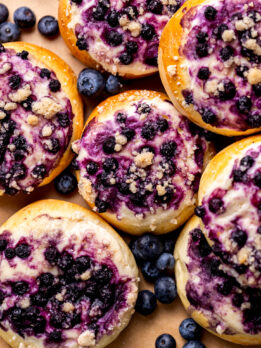 Top view of blueberry cheesecake buns.