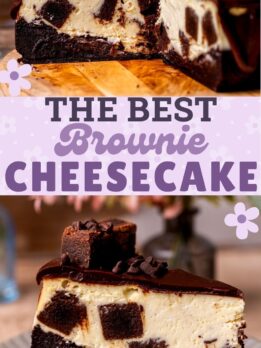 Pinterest pin for brownie cheesecake.