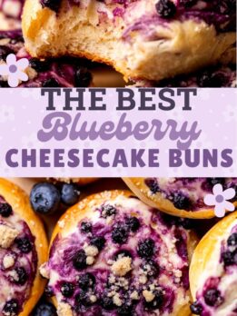Pinterest pin for blueberry cheesecake buns.