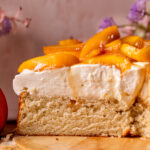 Close up of the peaches and cream cake.