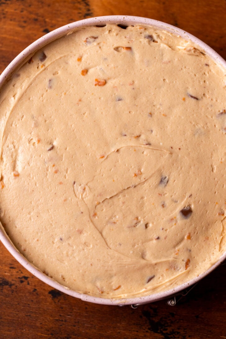 Pie filling in the pan.